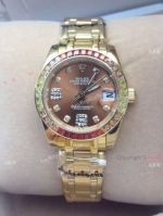 Copy Rolex Oyster Perpetual Pearlmaster Yellow Gold Watch Brown Face